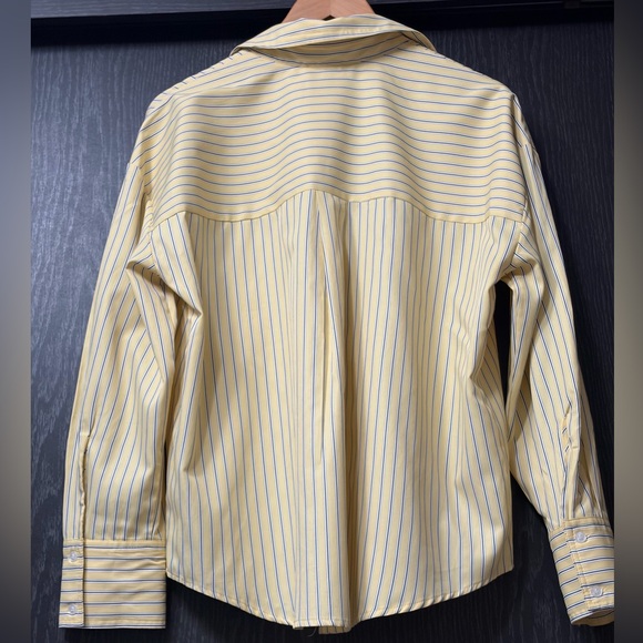 Elegant Yellow Striped Women's Button Down Shirt - Picture 2 of 10